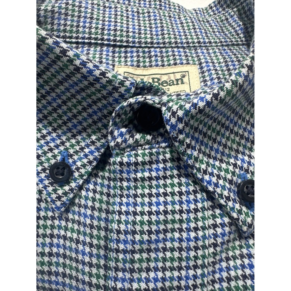 LL Bean Mens Traditional Fit Houndstooth Cotton Button Down Shirt Blue Green M - Picture 9 of 9